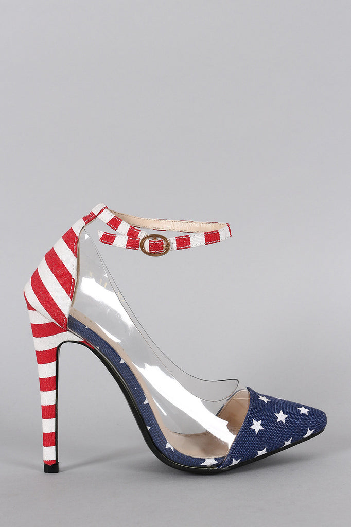 Liliana American Flag Lucite Pointy Toe Stiletto Pump