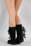 Liliana Suede Fur Trim Medallion Fringe Mid Calf Flat Boots