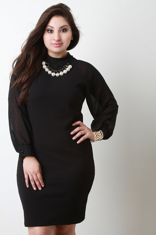 Sheer Sleeves Necklace Cocktail Dress