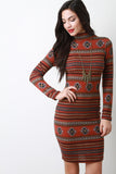 Fair Isle Knit Mock Neck Bodycon Dress