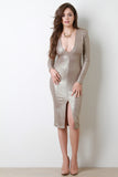 Metallic Shimmer Deep Plunge Midi Dress